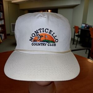 Vtg Monticello Country Club Embroidered Logo Leather Strapback Hat Cap w/Rope